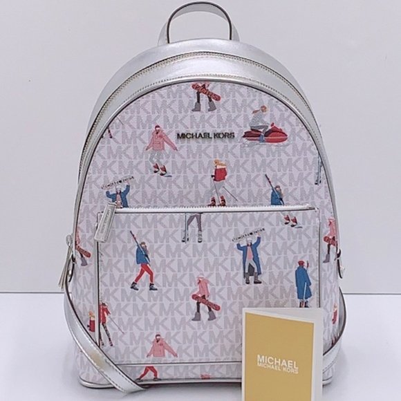 Michael Kors Jet Set Girls Adina Medium Backpack Bright White Silver Multi - Picture 3 of 16